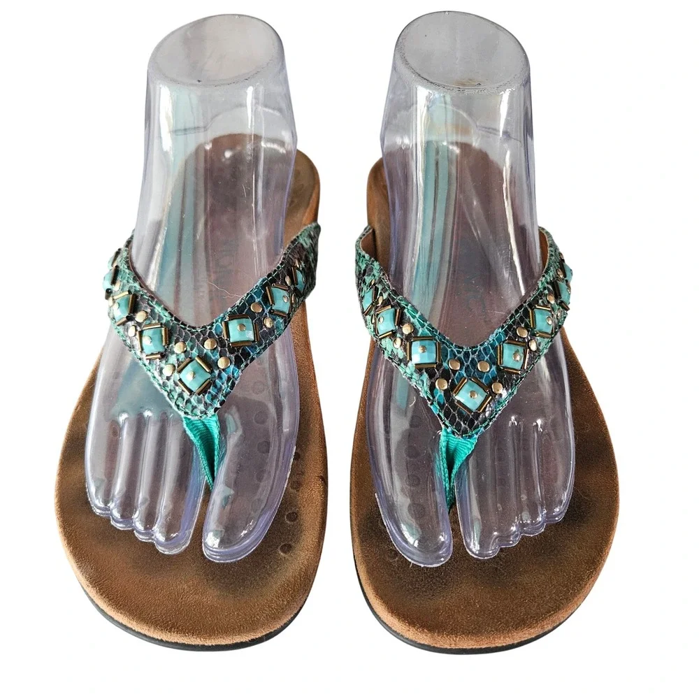 Vionic Floriana Teal Snakeskin Turquoise Studded Orthotic Sandals Womens 8 - Picture 1 of 7